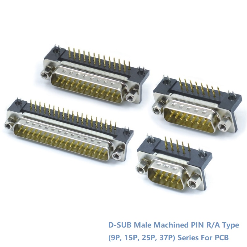 D-SUB Male Machined PIN R/A Type Connector(9P, 15P, 25P, 37P)Series For PCB