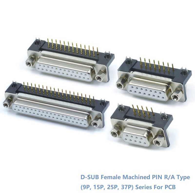 D-SUB Female Machined PIN R/A Type Connector(9P, 15P, 25P, 37P)Series For PCB
