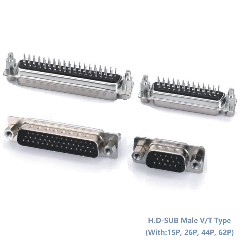 H.D-SUB Male V/T Type Connector With 5.0mm Nut(15P, 26P, 44P, 62P)