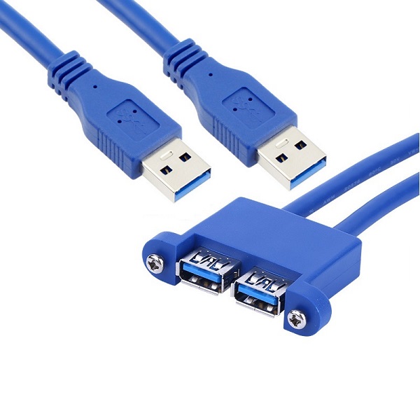 USB 3.0 (AM to AF)x2 Dual Cable(TPE Jacket)For Panel Mount