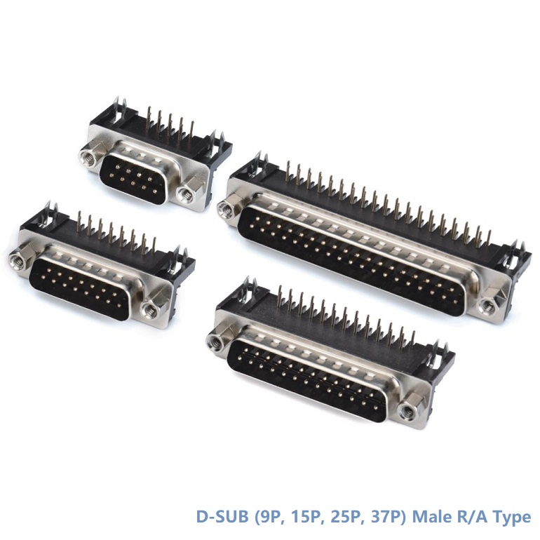 D-SUB Male R/A Type Connector(8.08mm)With 4.8mm Nut(9P, 15P, 25P, 37P)