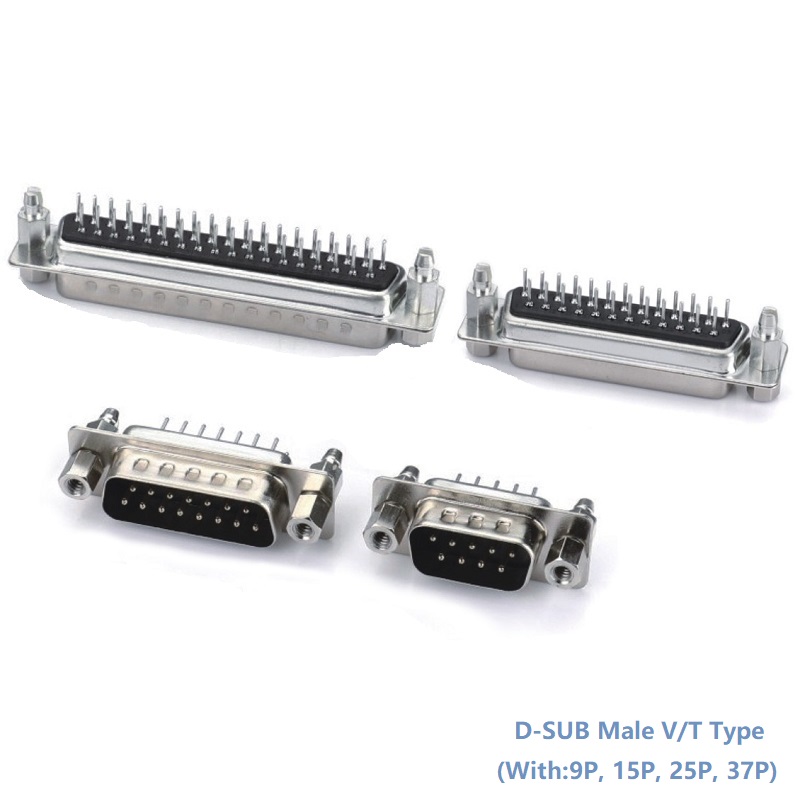 D-SUB Male V/T Type Connector With 5.0mm Nut(9P, 15P, 25P, 37P)
